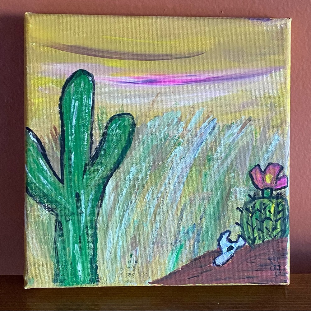 Original DESERT FINDS acrylic painting on 7x7 canvas hand painted by Me